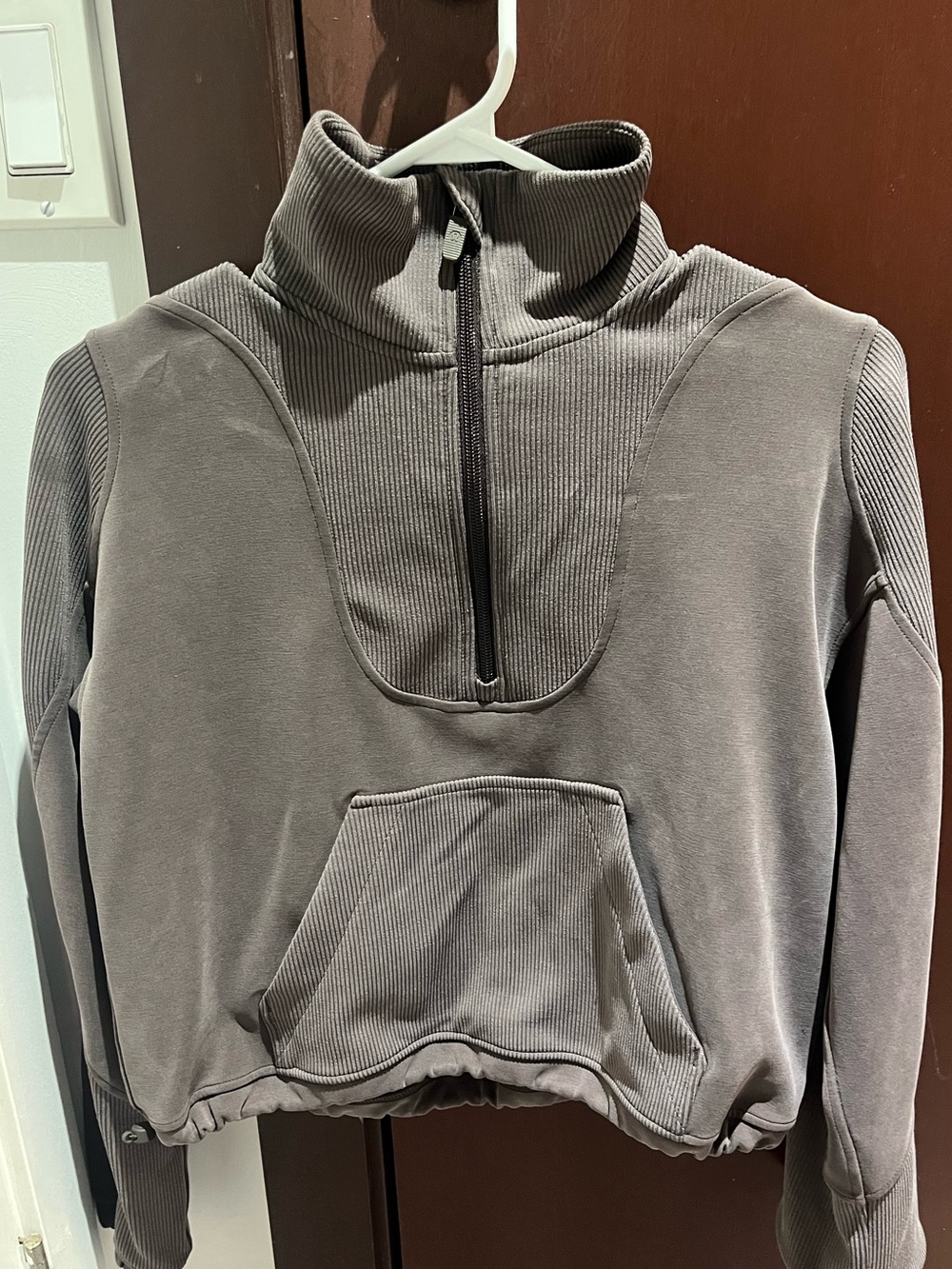 Women’s Lululemon light brown brushed softstreme Half-Zip Ribbed Sweater